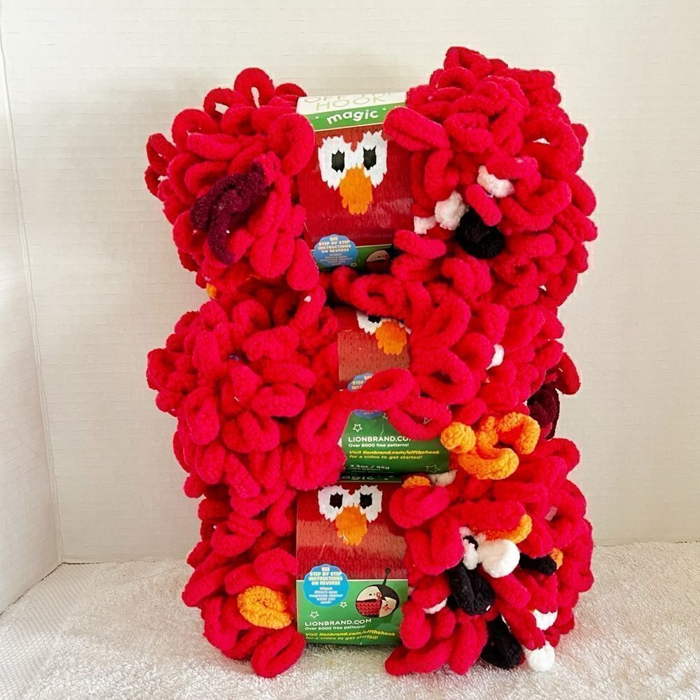 Lion Brand Yarn Sesame Street Off The Hook Fuzzy Friends Elmo 3 Skeins